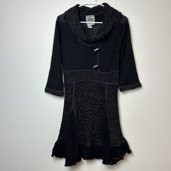 Anthropologie Curio Dress Women’s XS Black Purple Cowl Neck Whimsigoth Witchy - Picture 1 of 13